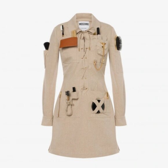 AW21 MOSCHINO Couture Jeremy Scott Beige Gabardine Survivor Kit Tools Dress - Picture 1 of 16